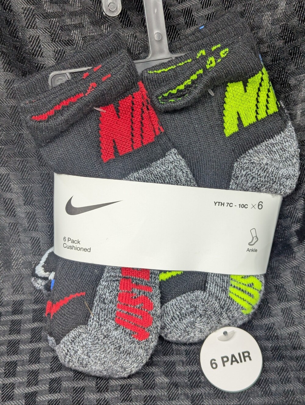 Black and Gray Multi Colored Nike Logo Just Do It Cushioned Ankle Socks 6 Pack.